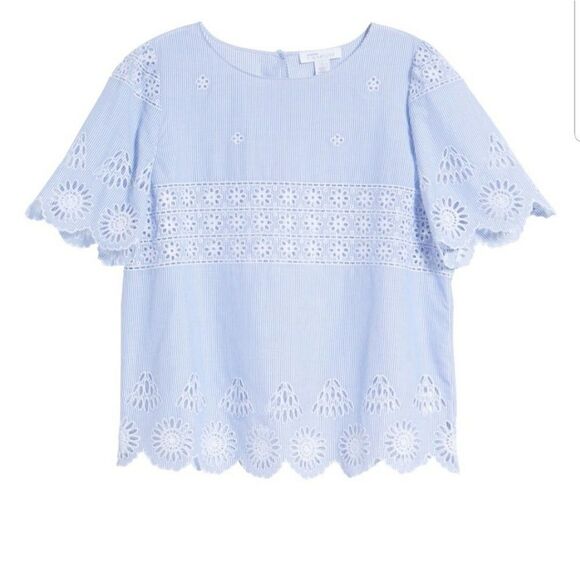Nordstrom signature shirt sleeve eyelet top laser cutout - Picture 1 of 8